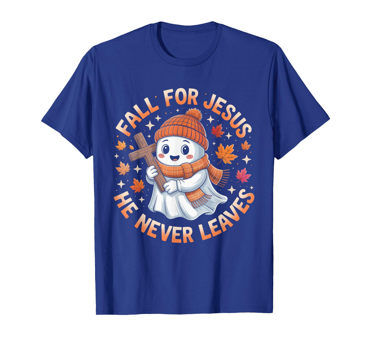 Fall for Jesus He Never Leave Cute Ghost Retro Halloween T-Shirt