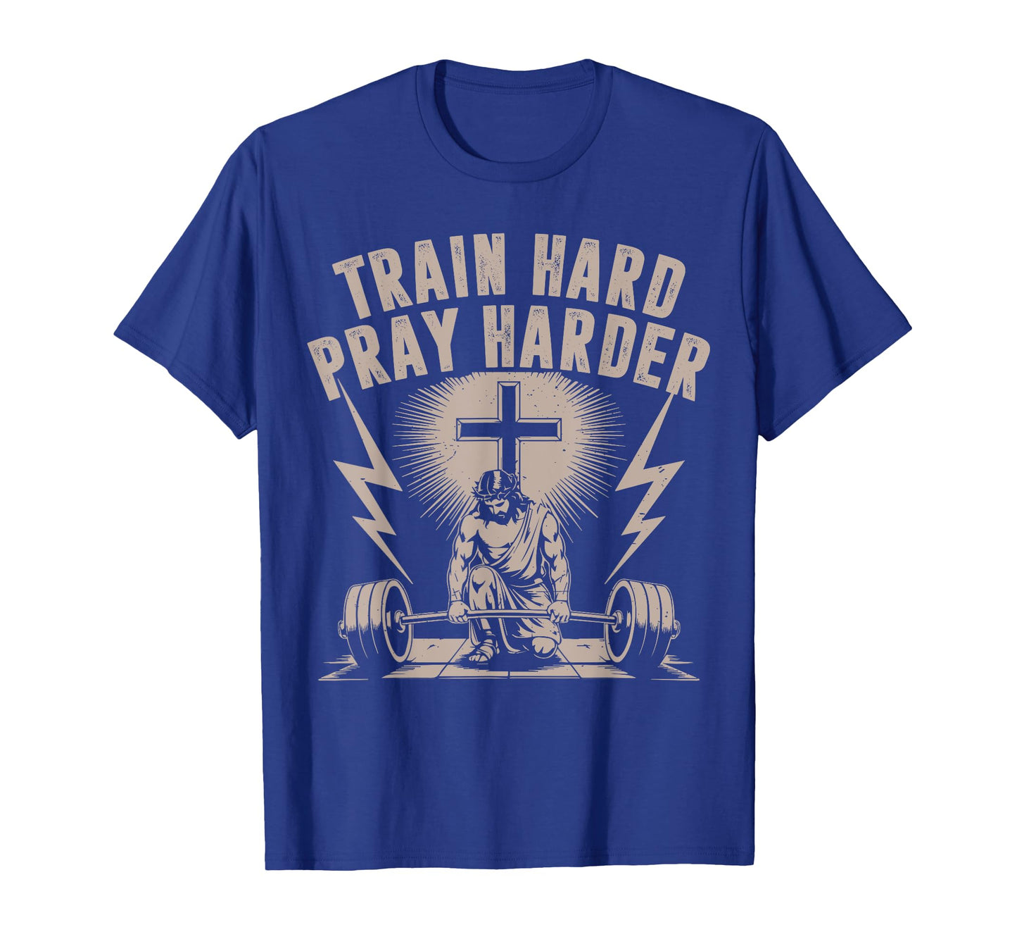 Train Hard Pray Harder Funny Christian Workout Gym Jesus Men T-Shirt