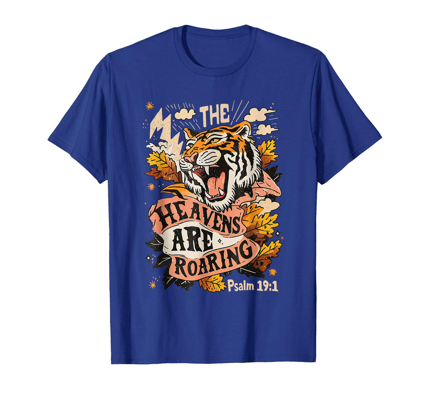 The Heavens are Roaring Psalm 19:1 Retro Fall Tiger Graphic T-Shirt