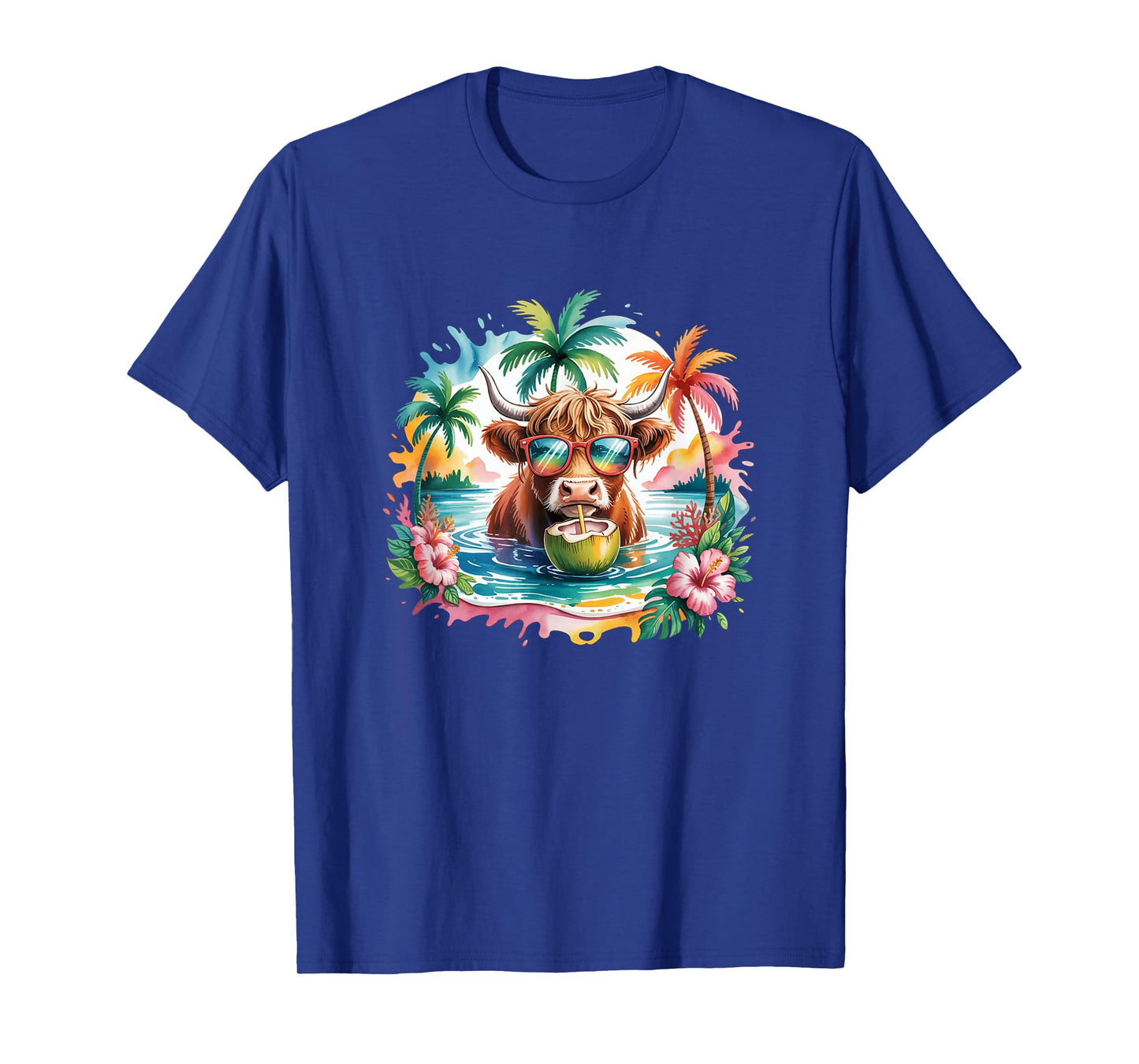 Tropical Highland Cow Summer Vibes Funny Beach Girls Women T-Shirt