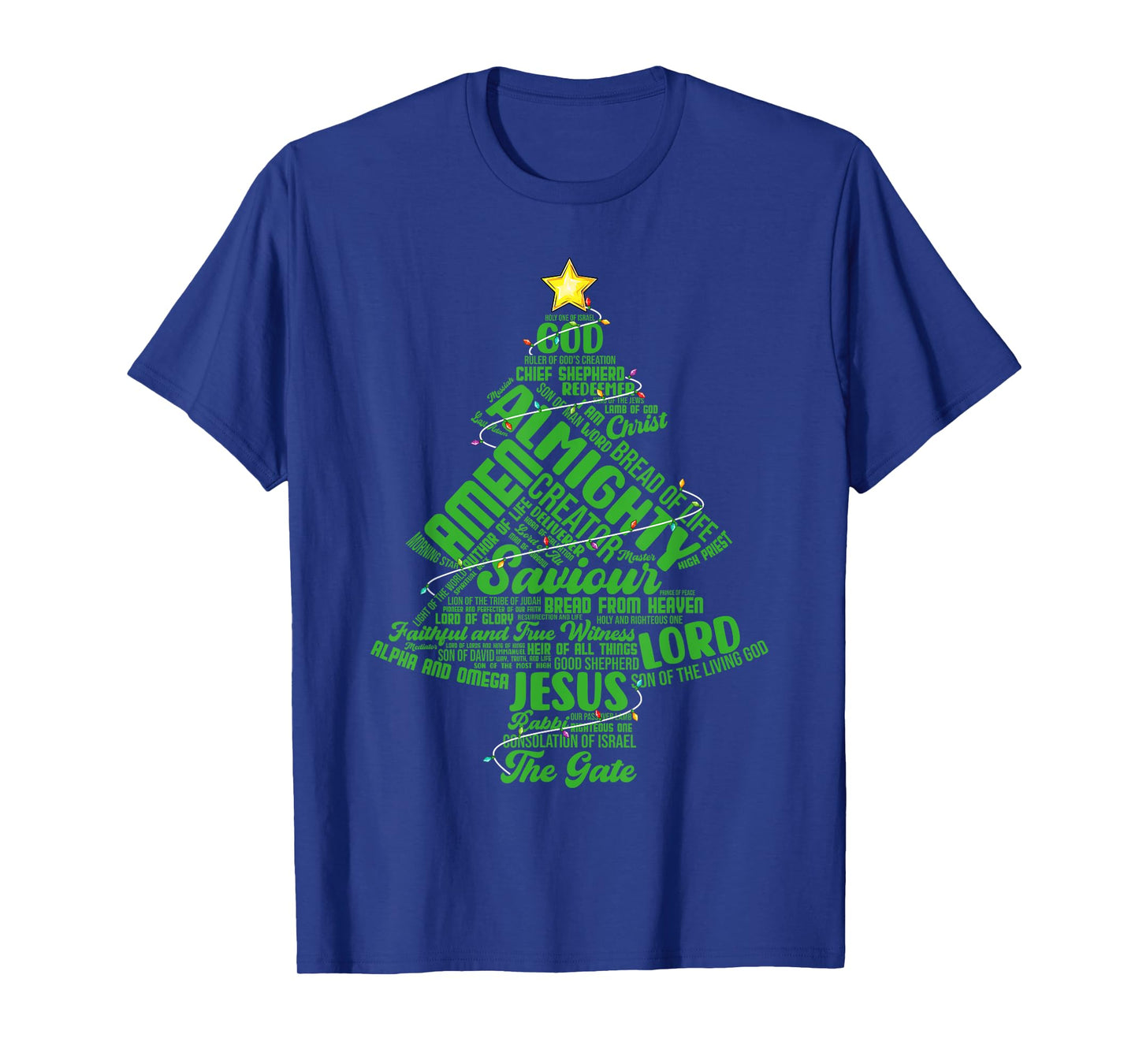 Names Of Jesus Christmas Tree Lights Christian Xmas Pajama T-Shirt