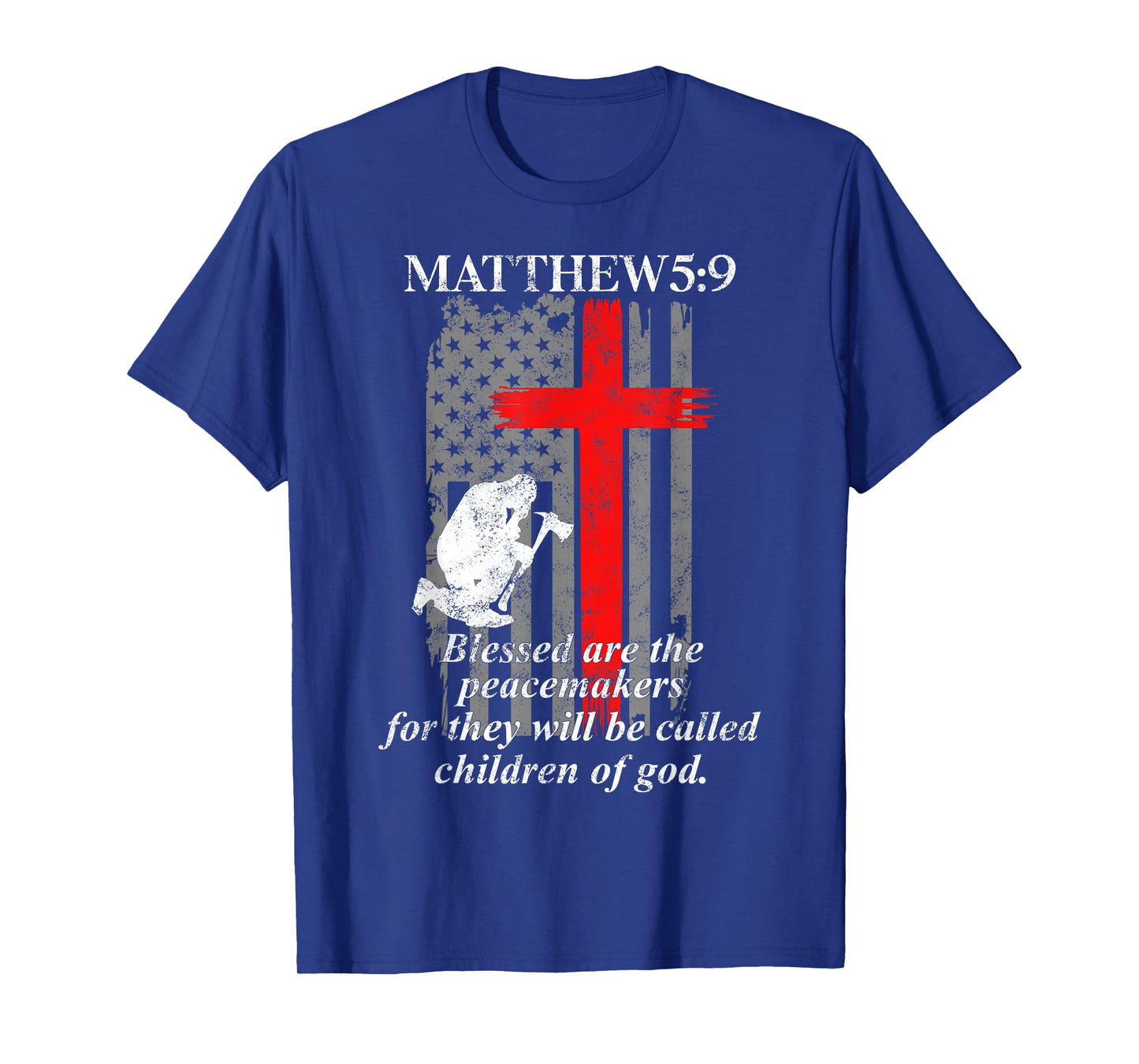 Thin Red Line Fireman Cross Bible Verse Firefighter USA Flag T-Shirt
