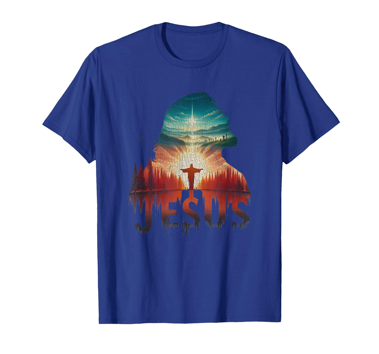 Vintage Jesus Christ Portrait Retro Sunset Mountain T-Shirt