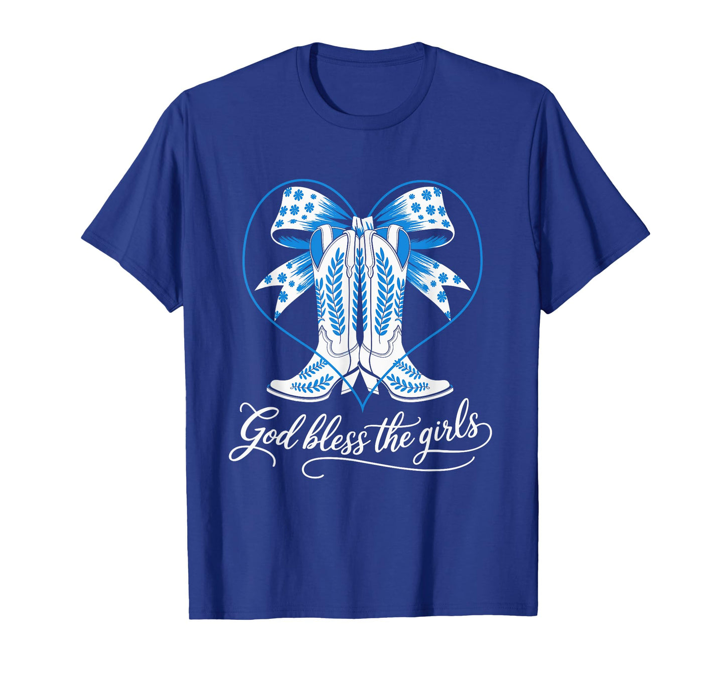God Bless The Girls Western Cowgirl Boots Heart Bow Country T-Shirt