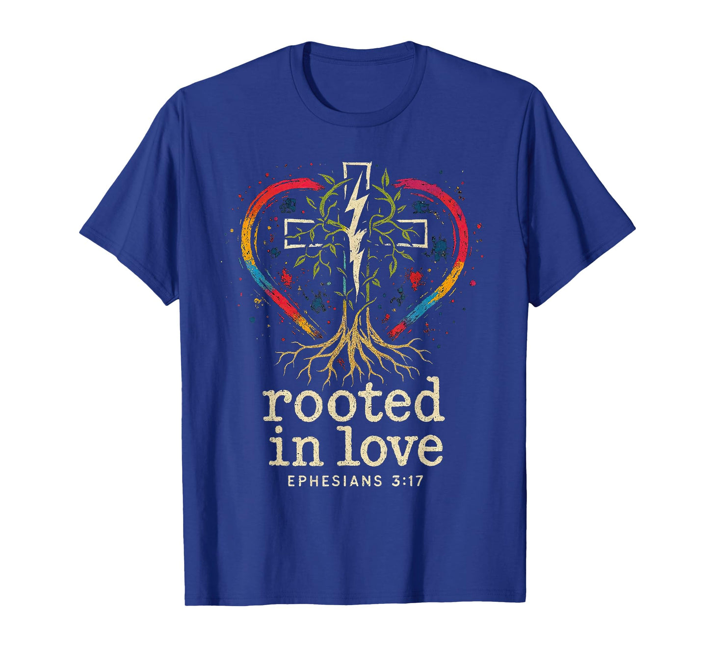 Cross of Jesus Rooted in Love -Punk Art Distressed Christian T-Shirt