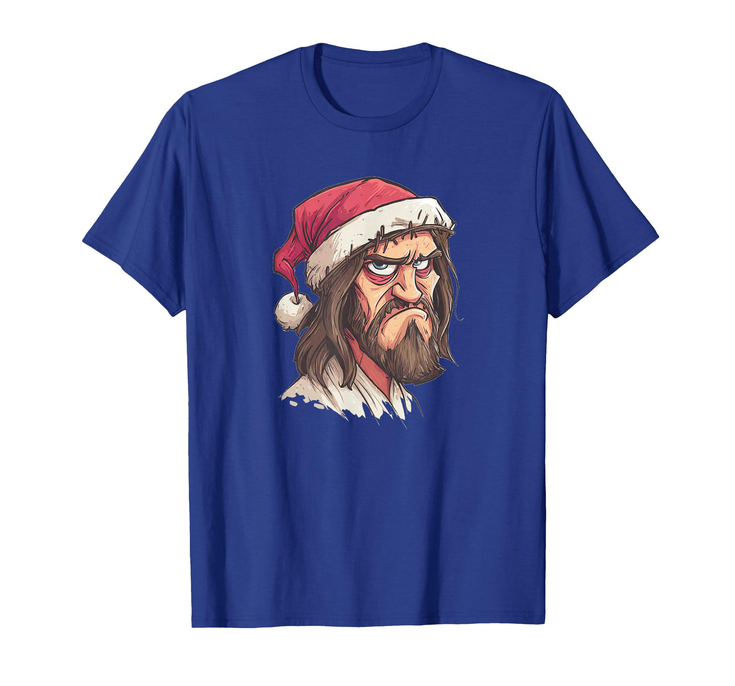 Funny Grumpy Jesus Christ with Christmas Hat Costume T-Shirt