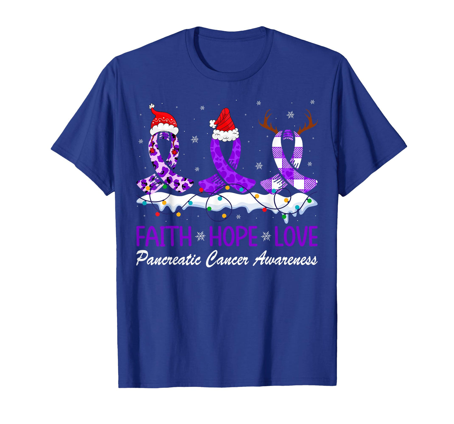Faith Hope Love Pancreatic Awareness Purple Ribbon Christmas T-Shirt