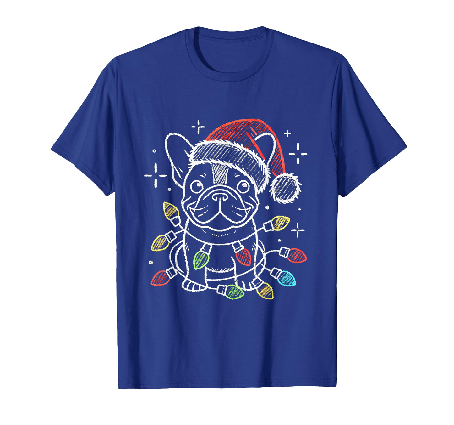 Santa Hat French Bulldog Christmas Lights Dog's Mom Dad T-Shirt for Men Women Kids