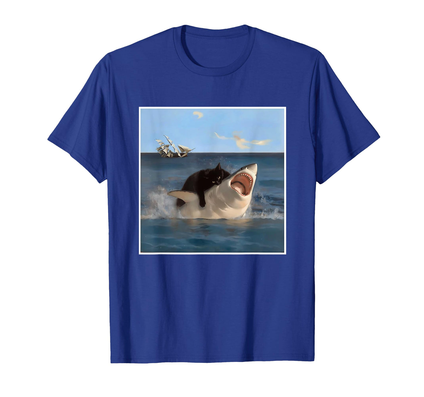 funny Art & Cat Lover Quote Cat Biting Shark Cool Fat Cat T-Shirt for Men Women