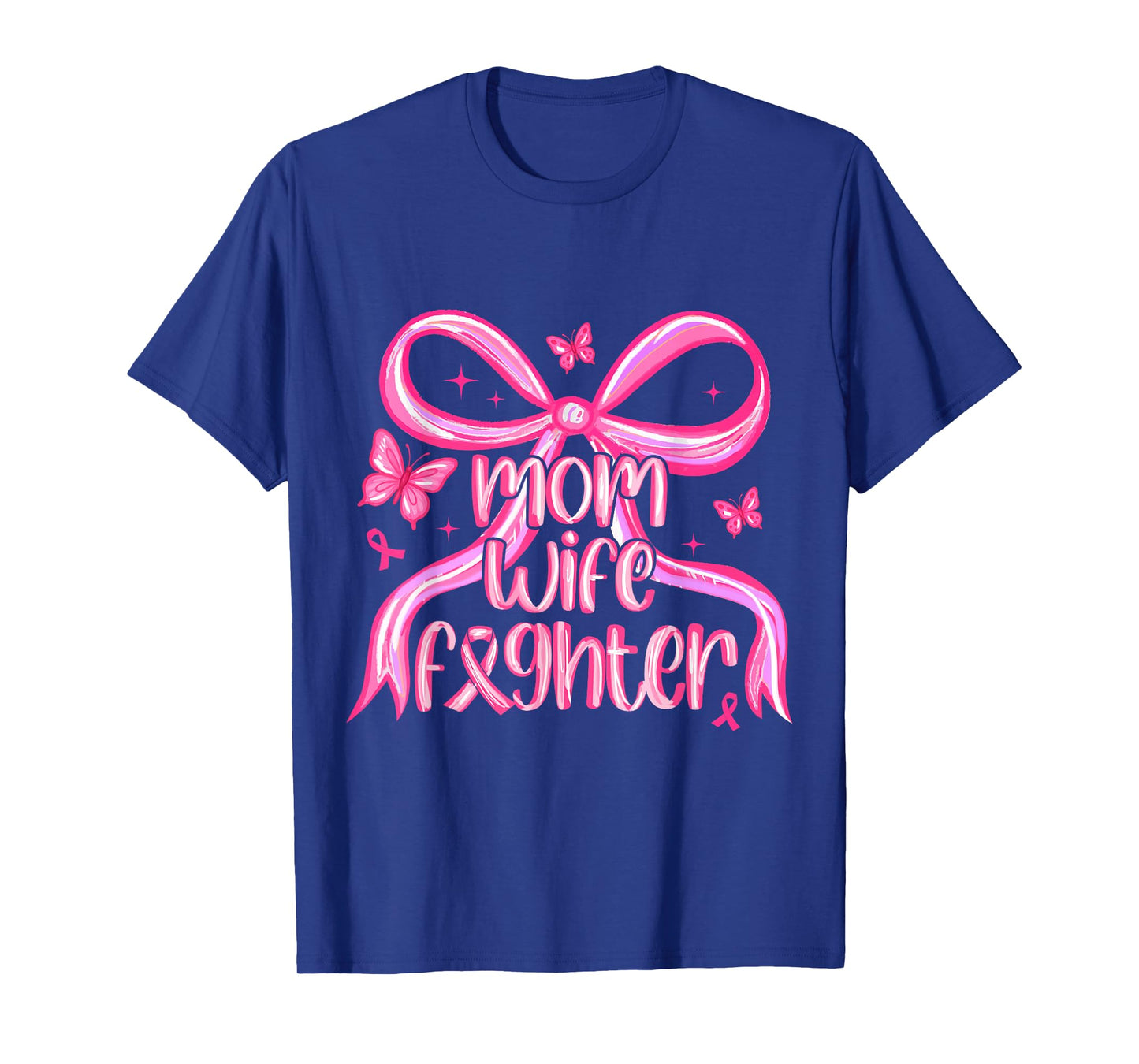 Mom Wife Fighter Breast Cancer Awareness Women Preppy Bow T-Shirt