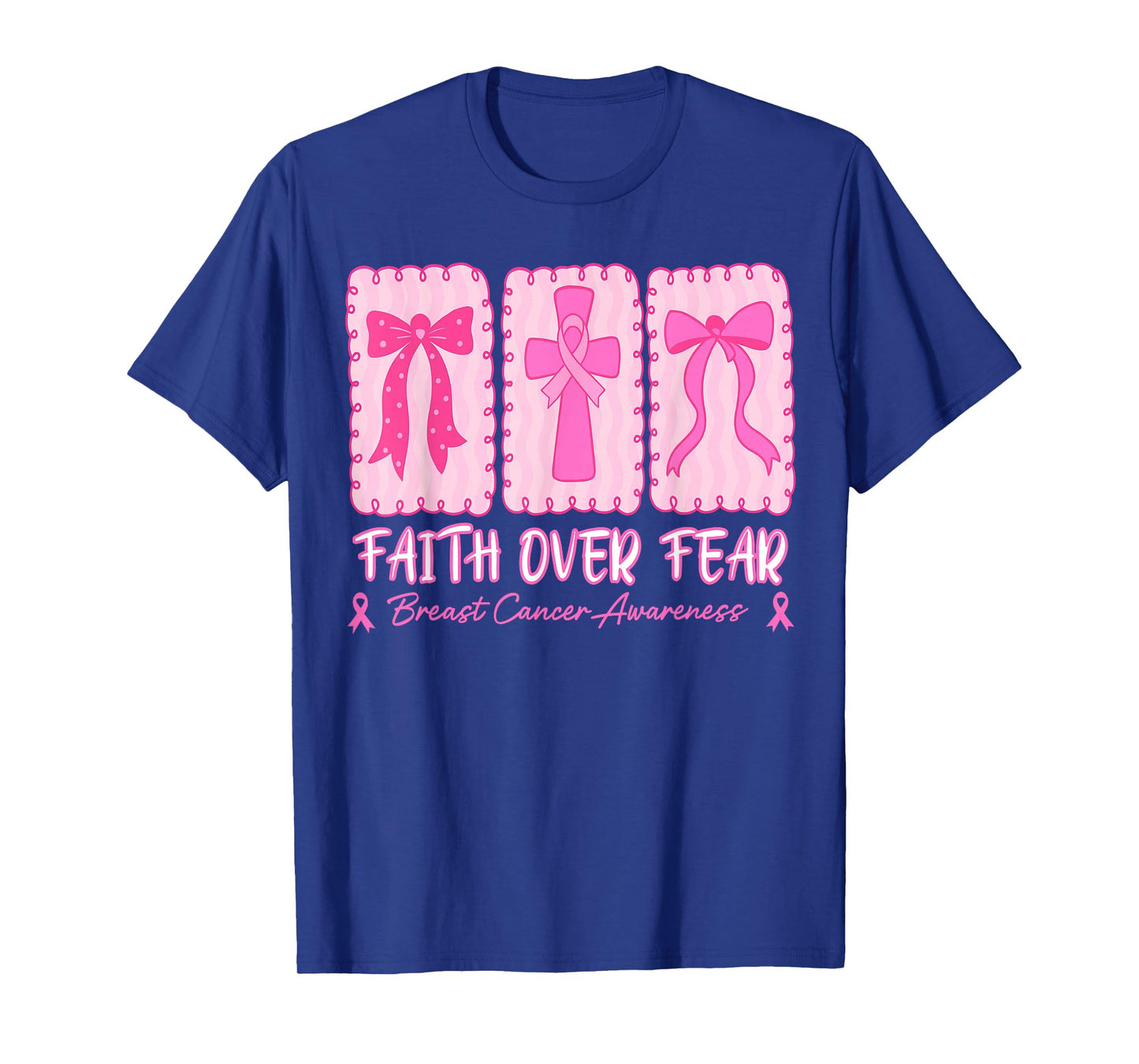 Retro Checkered Faith Over Fear, Jesus Cross Breast Cancer T-Shirt