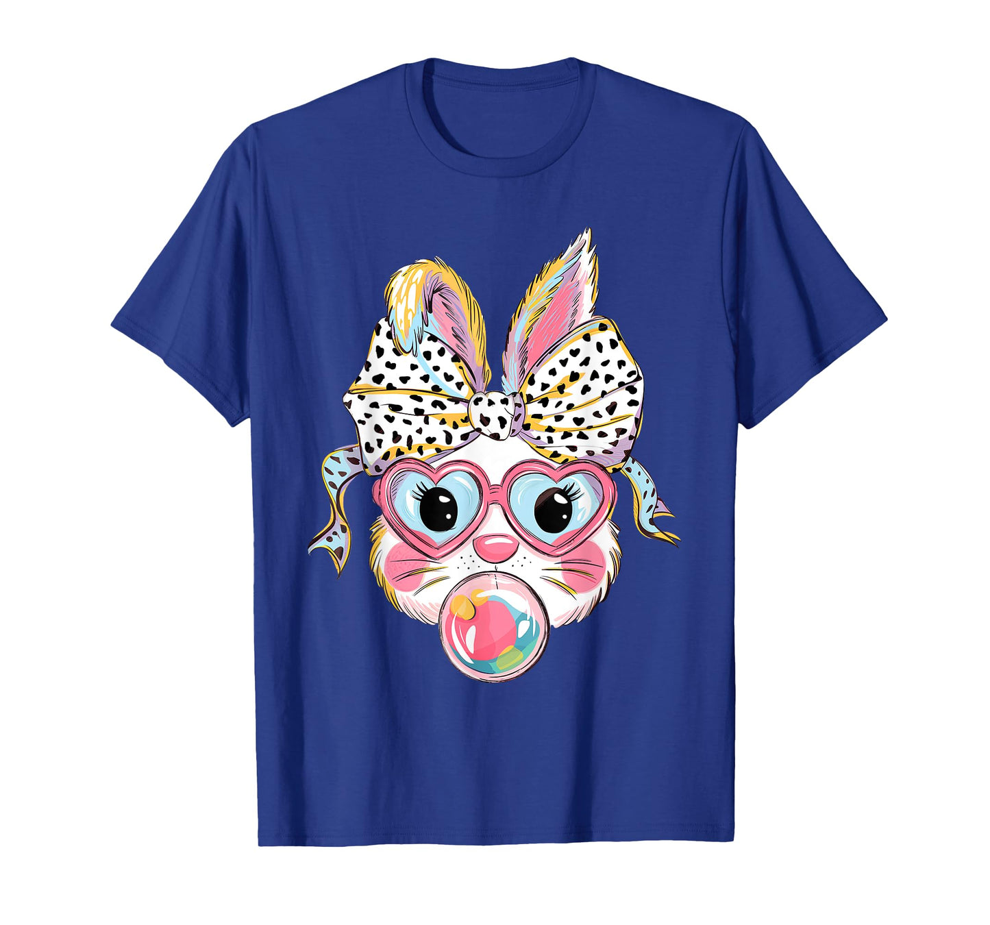 Cute Bunny Rabbit Face Tie Dye Glasses Girl Happy Easter Day T-Shirt