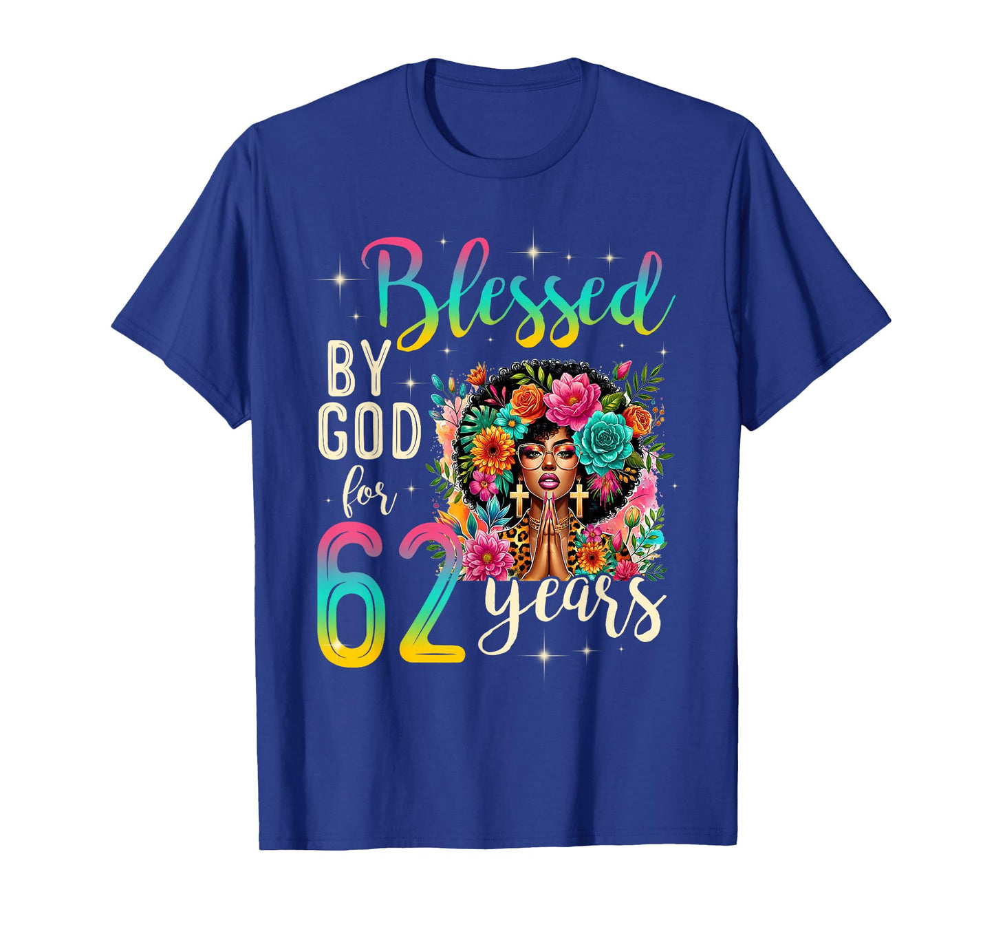 Black Girl Blessed by God for 62 Years Christian Birthday T-Shirt