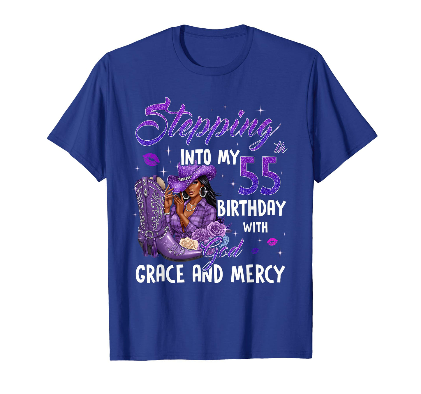 Stepping Into My 55th Birthday Faith Grace Mercy Cowgirl T-Shirt