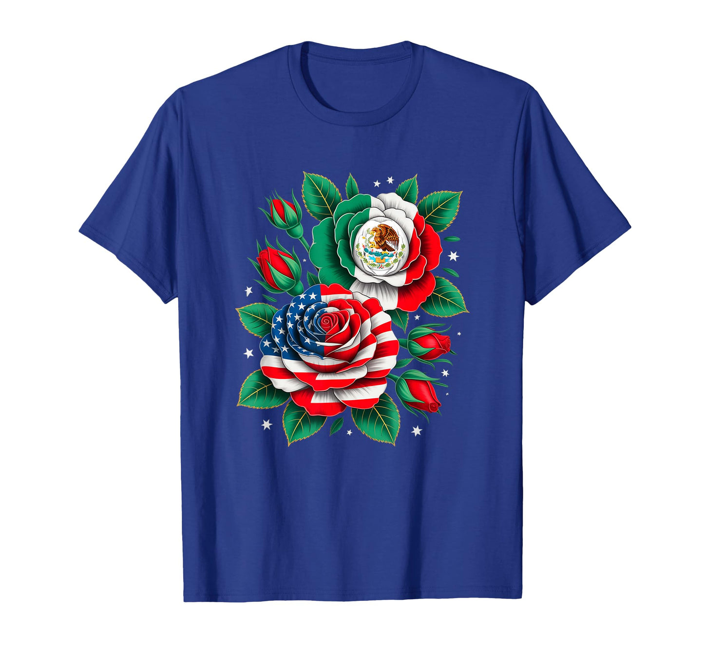 Mexico Mexican Flag Usa American Flag Rose Flower Mexicana T-Shirt