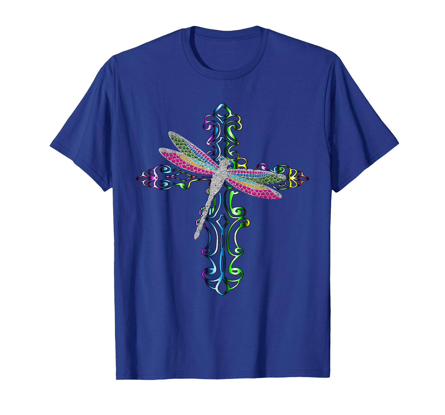 Rainbow Dragonfly Cross Christian Religious Faith Jesus T-Shirt