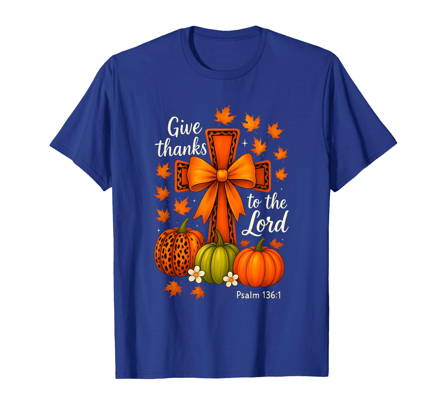 Give Thanks to The Lord Fall Christian Cross Coquette Bow T-Shirt