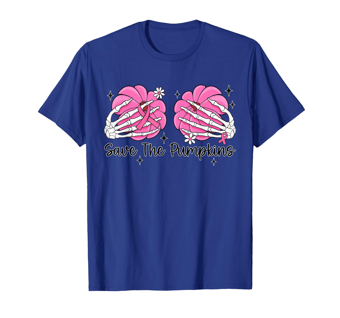 Skeleton Hand Boobs Save The Pumpkin Breast Cancer Halloween T-Shirt