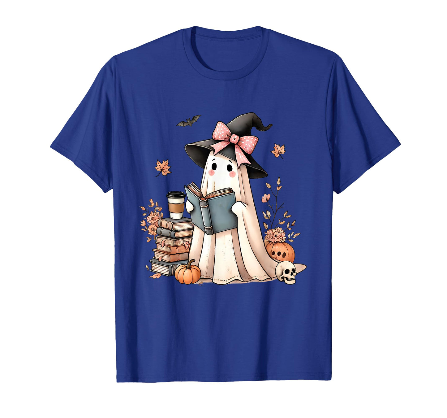 Cute Ghost Reading Book Lovers Halloween Ghost Coffee Women T-Shirt