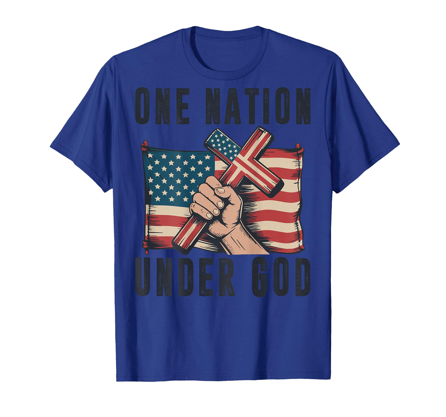 One Nation Under God Christian Patriotic Cross American Flag T-Shirt