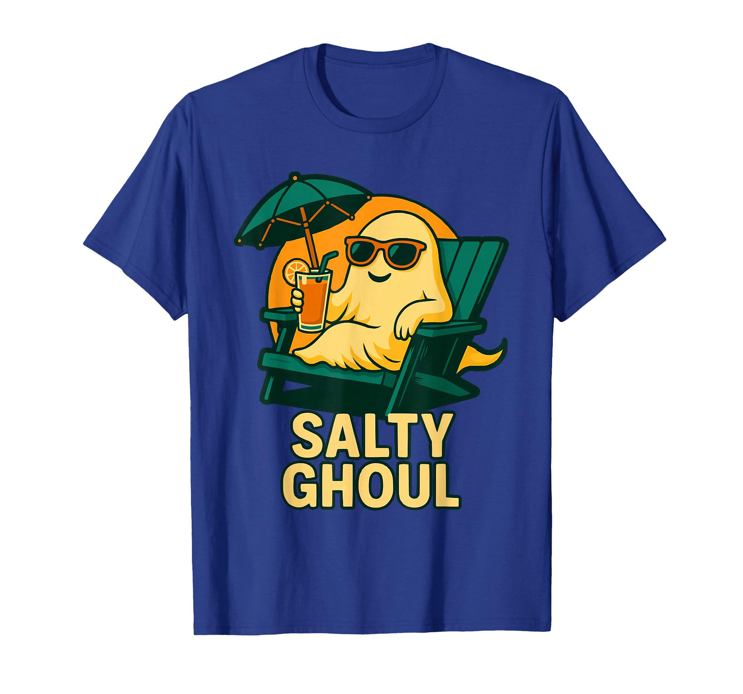 Funny Ghost Salty Ghoul Sunset Summer Halloween Summerween T-Shirt