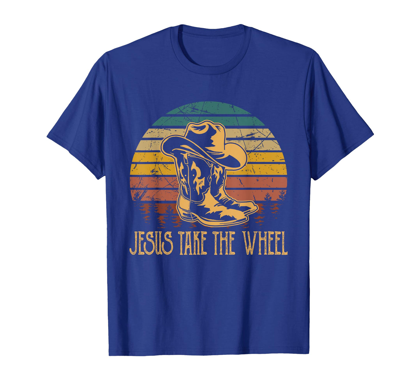 Vintage Funny Music Designs Jesus Take The Wheel Western Horse Riding T-Shirt