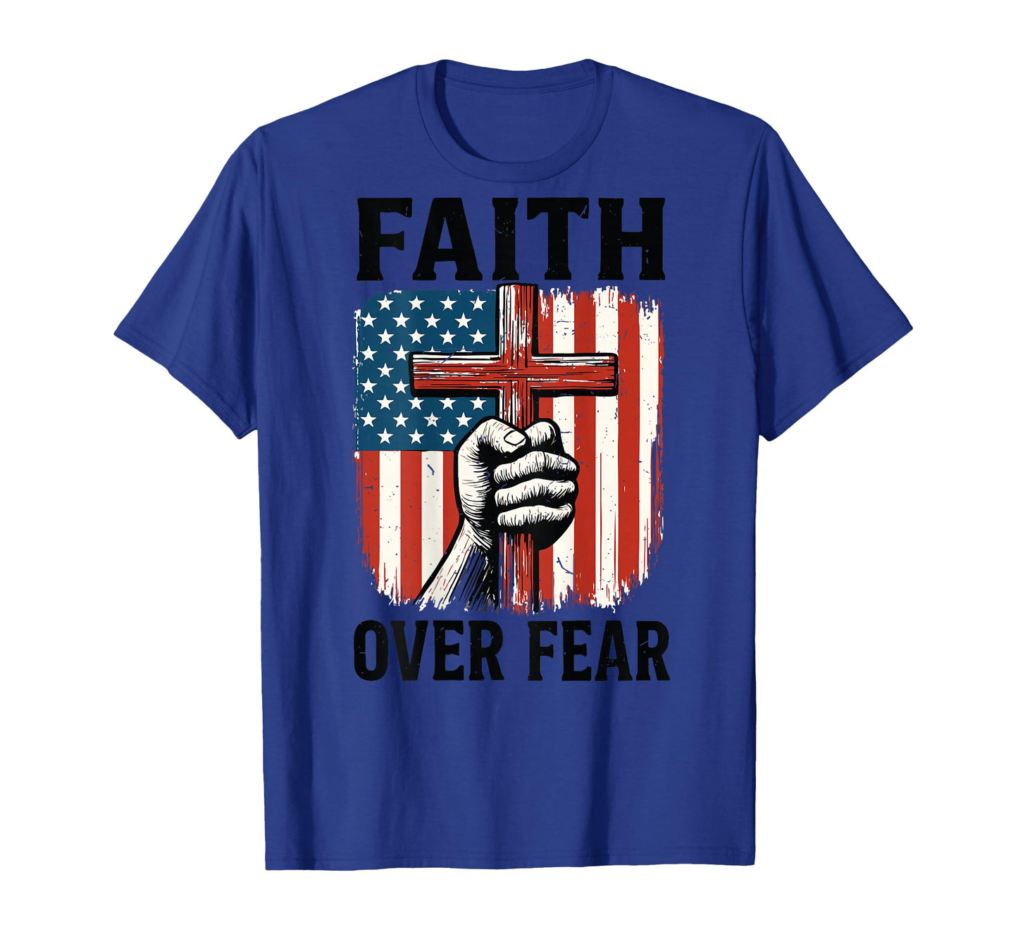 Cross Patriotic Christian Faith Over Fear American Flag Mens T-Shirt