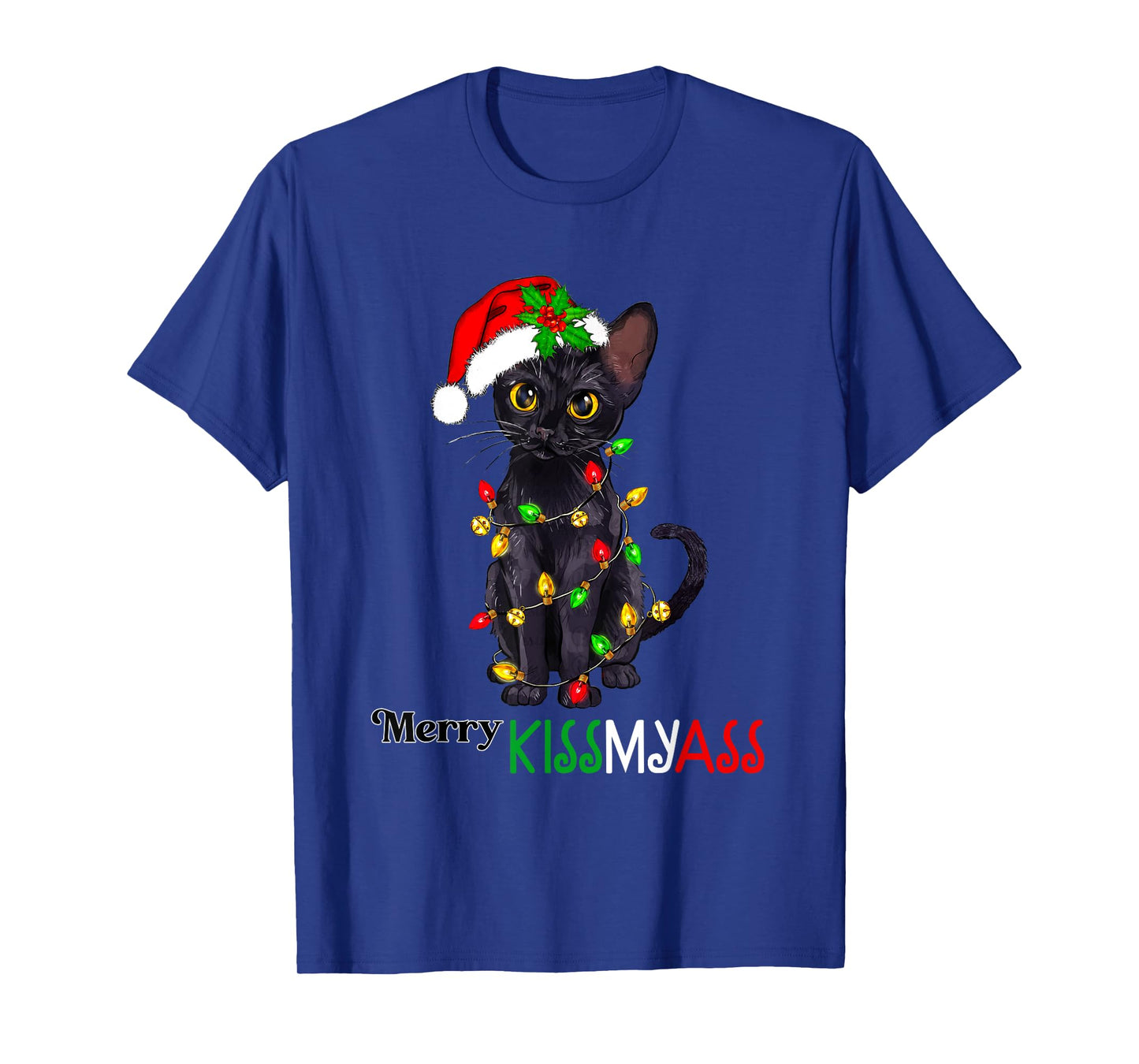 Funny Black Cat Merry Kissmyass Xmas Pajamas Chritsmas T-Shirt for Men Women