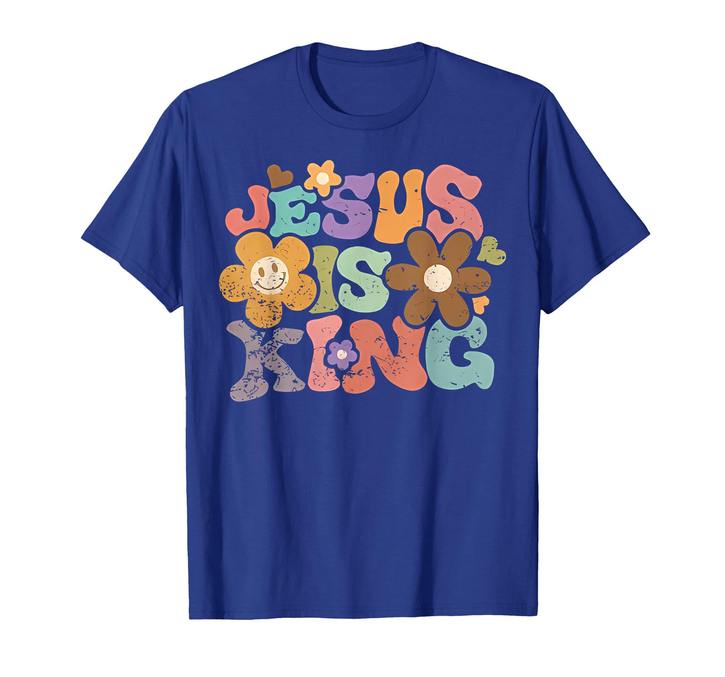 Groovy Jesus Is King Retro Floral Christian Bible Verse T-Shirt