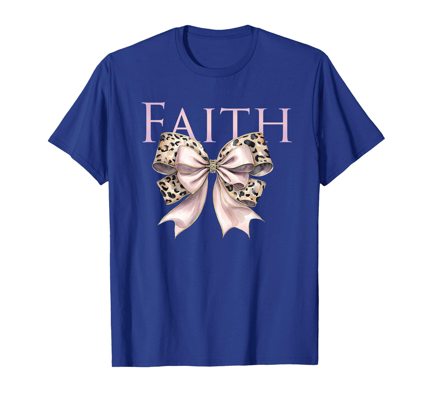 Faith Pink Bow Leopard Print Design T-Shirt