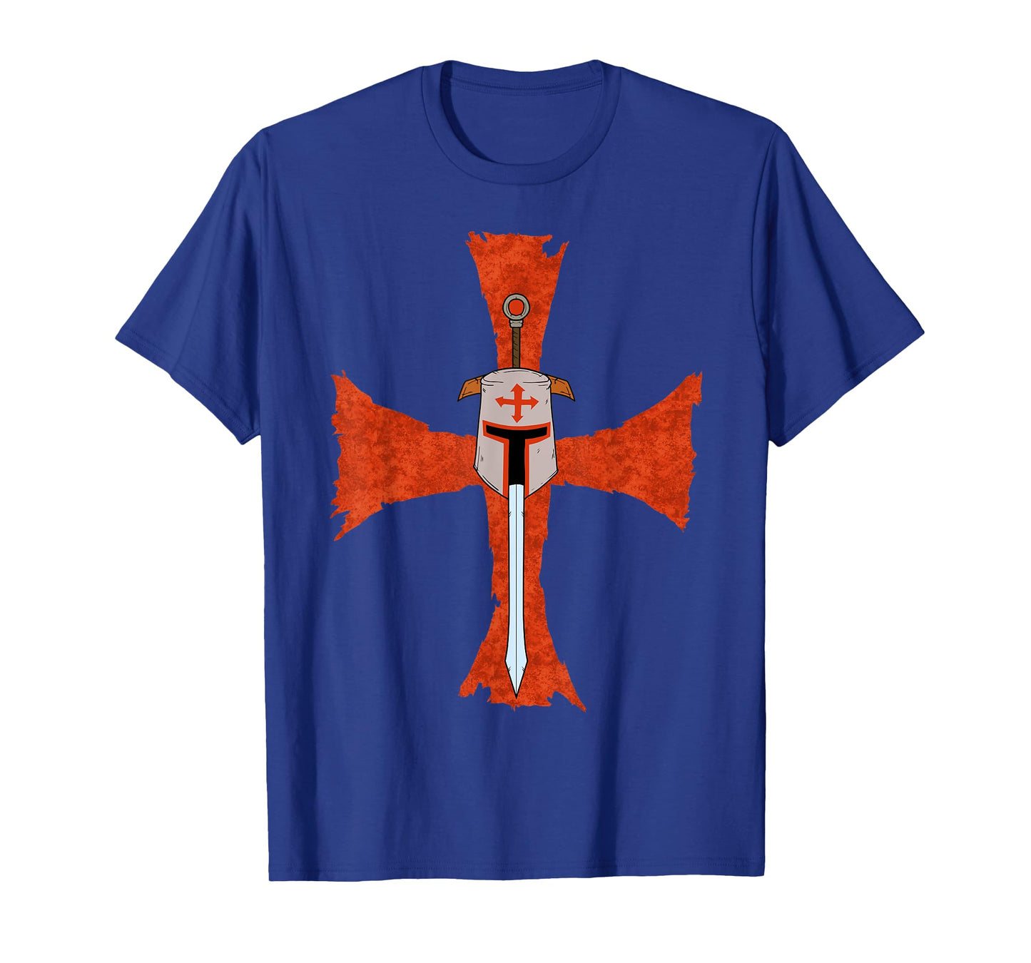 Mens Deus Vult Crusade Sign Cross Crucifix Medieval Templar Sword T-Shirt