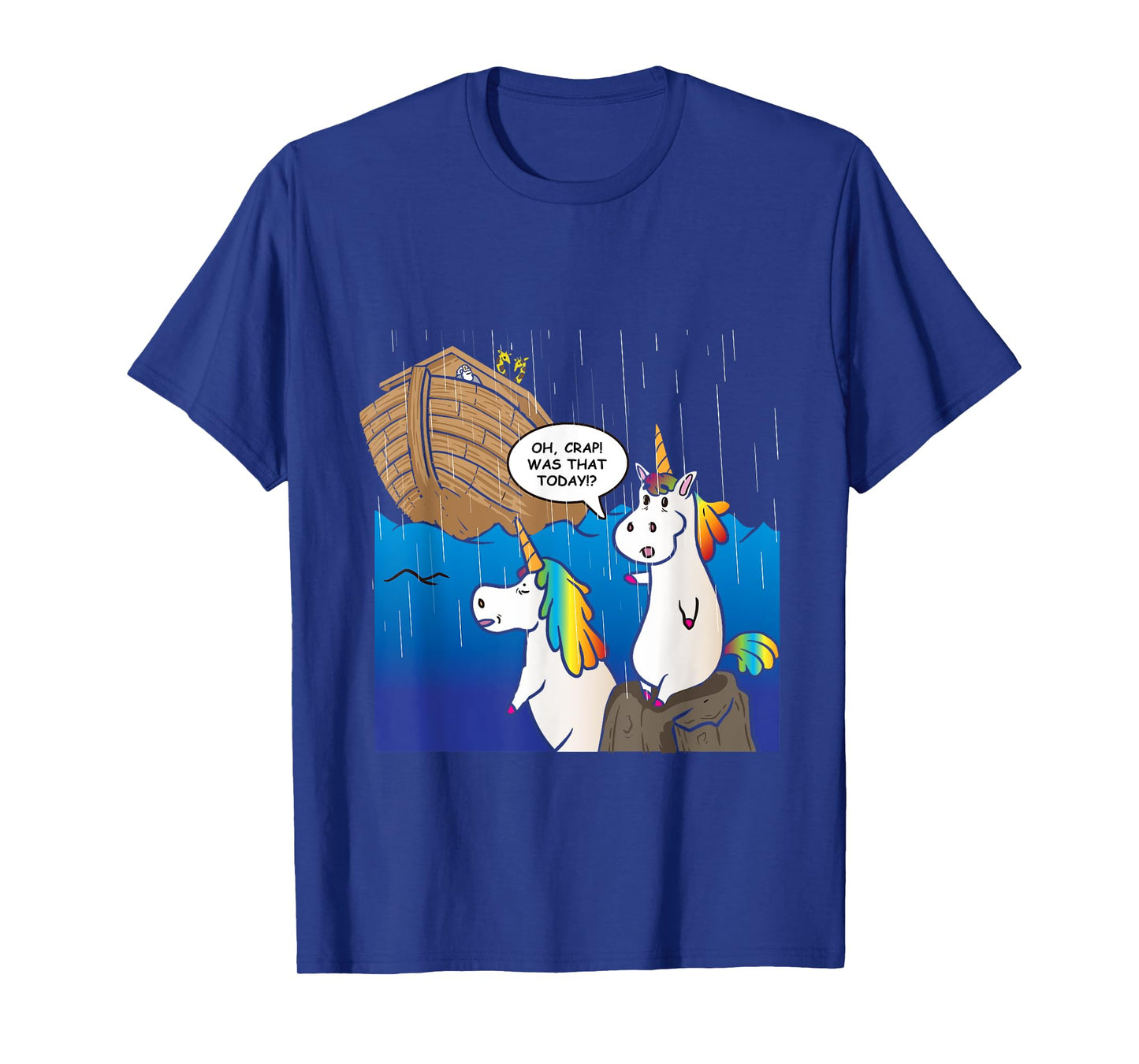 Two Unicorns Missing Ark Noah During Rain Funny Christian T-Shirt