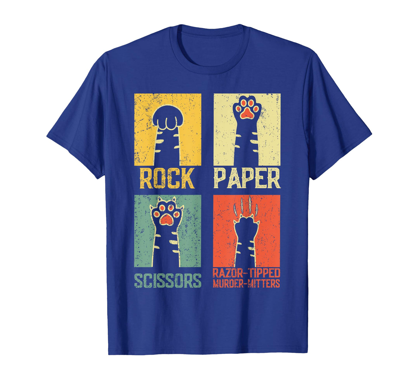Retro Rock Paper Scissors Hand Game Cute Paw Humor Cat Meme T-Shirt for Men Women