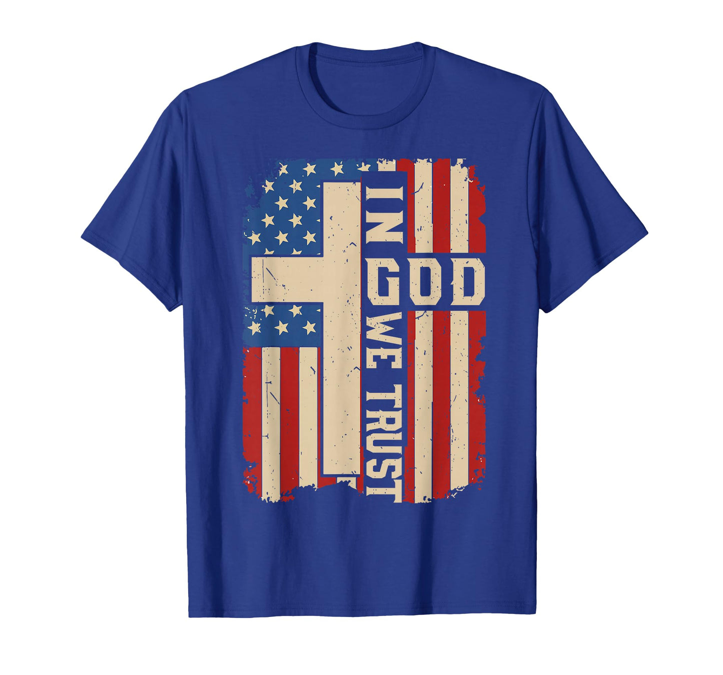 Men Patriotic Christian in God We Trust Faith Cross USA Flag T-Shirt