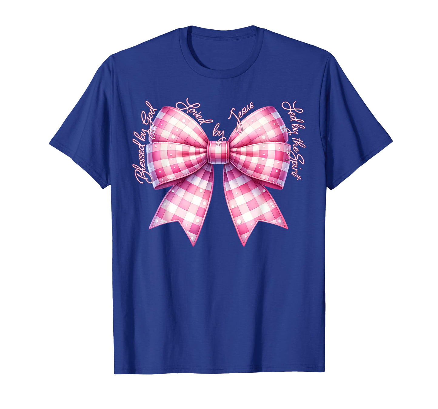 Blessed By God Loved By Jesus Pink Gingham Coquette Bow T-Shirt