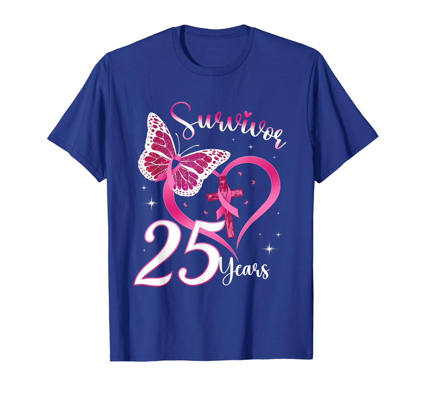 Breast Cancer Survivor Pink Ribbon Butterfly 25 Years Gift T-Shirt