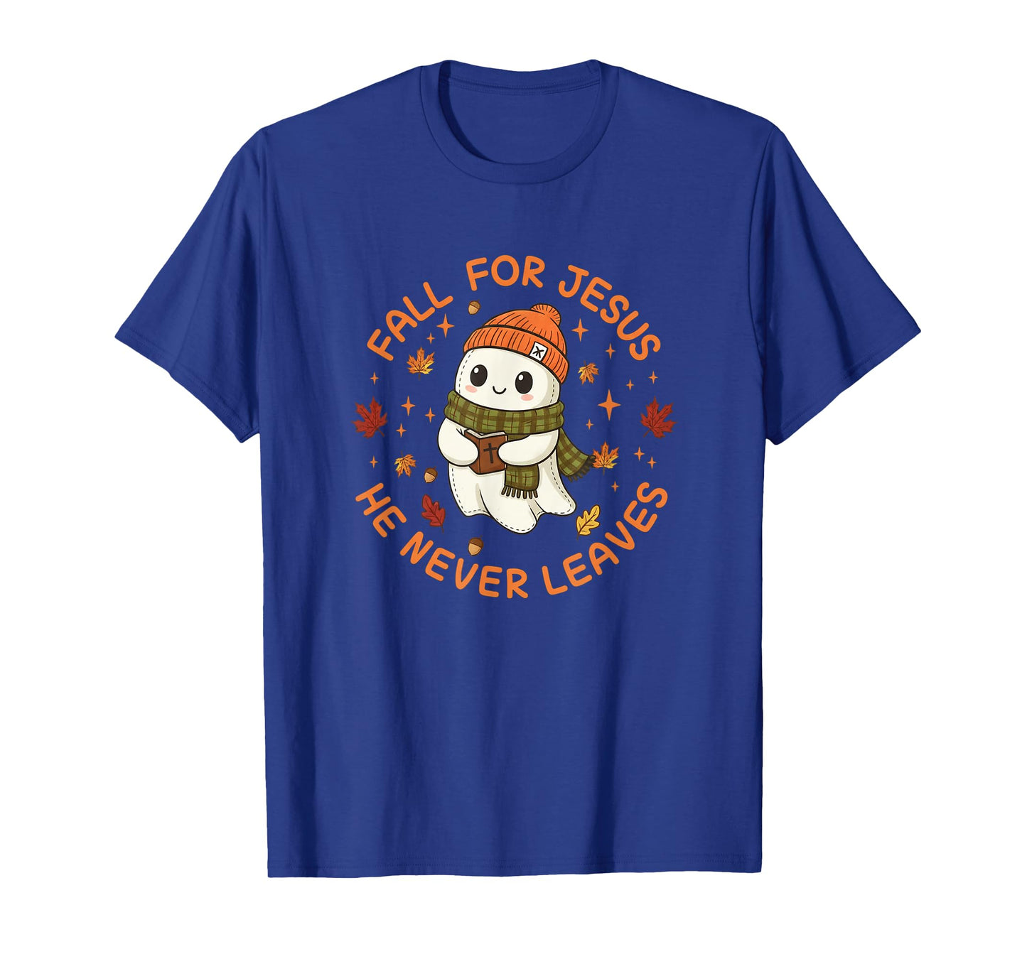 Fall for Jesus He Never Leaves - Christian Halloween T-Shirt