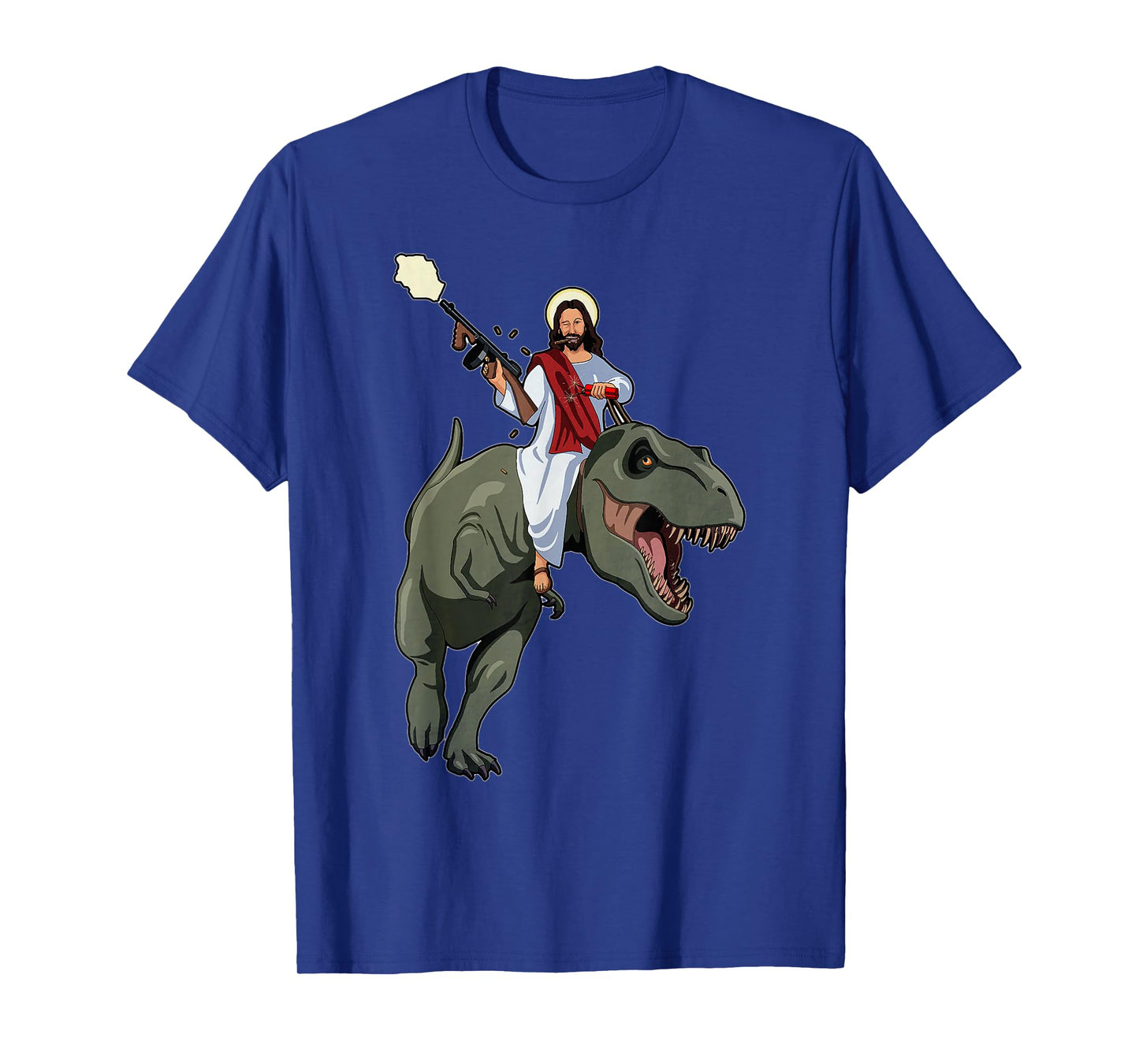Gun Jesus Riding A T-rex Dinosaur Funny Christian Dino Lover T-Shirt
