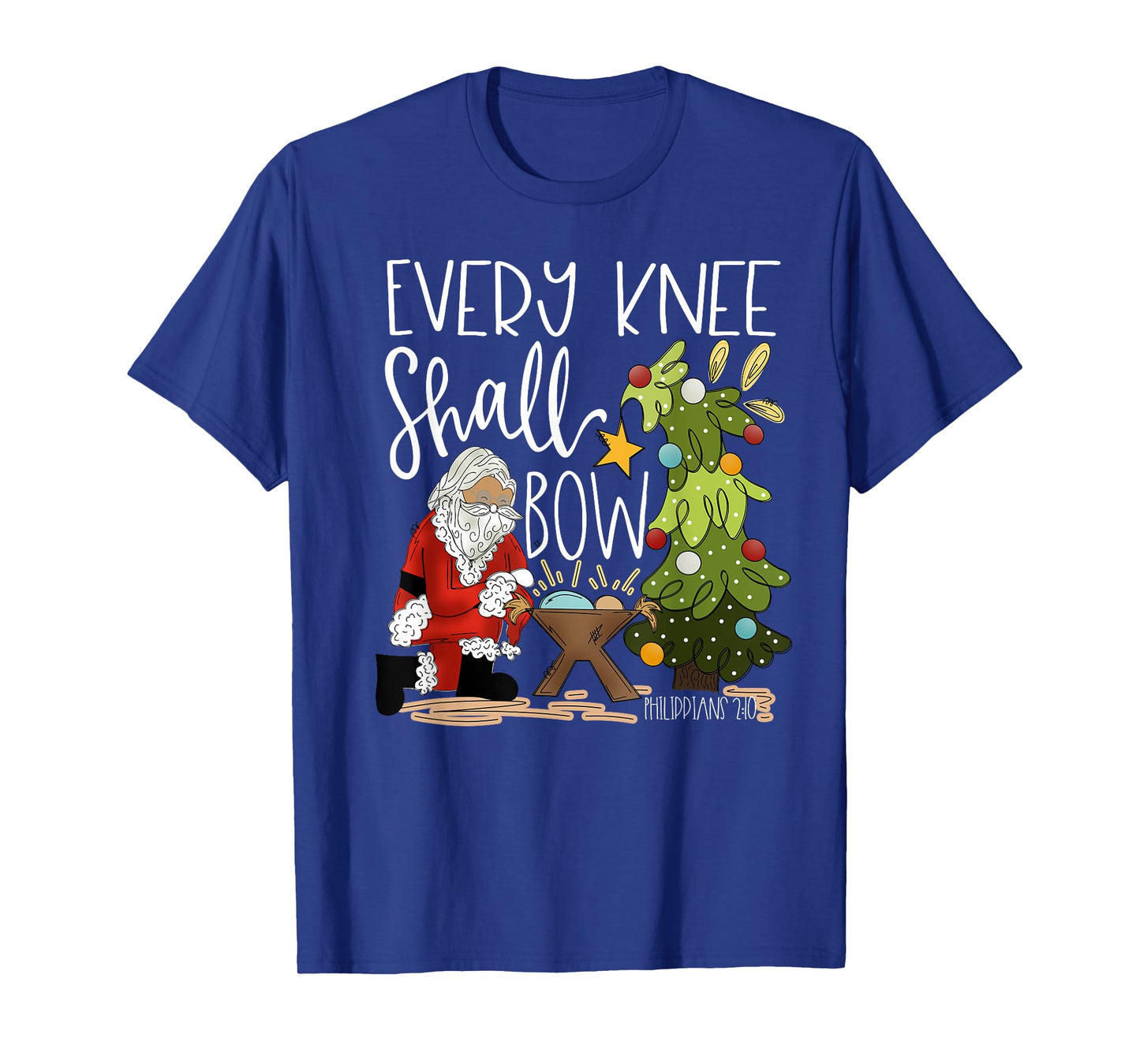 Retro Every Knee Shall Bow Santa Clause Religious Christmas T-Shirt