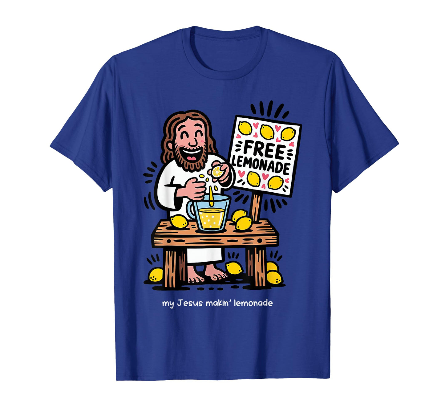 Jesus Making Lemonade Funny Christian Cartoon Doodle T-Shirt