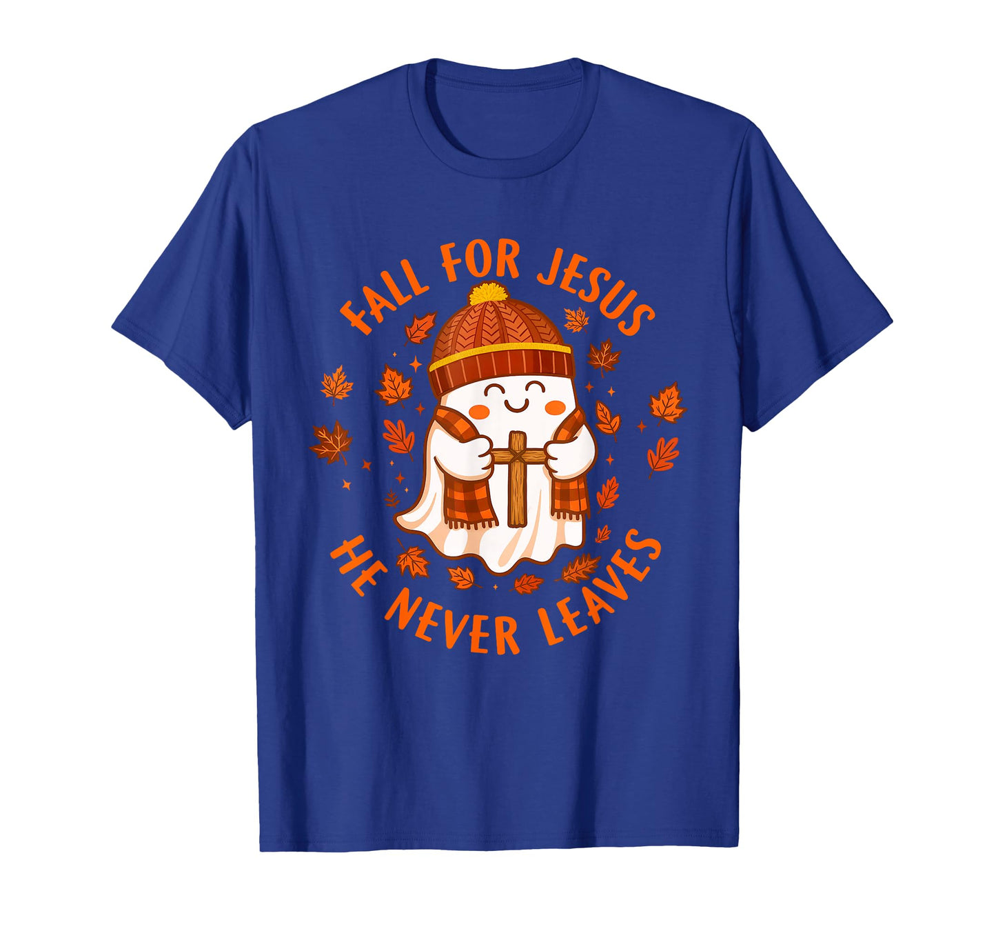 Fall for Jesus He Never Leaves Christian Ghost Halloween T-Shirt