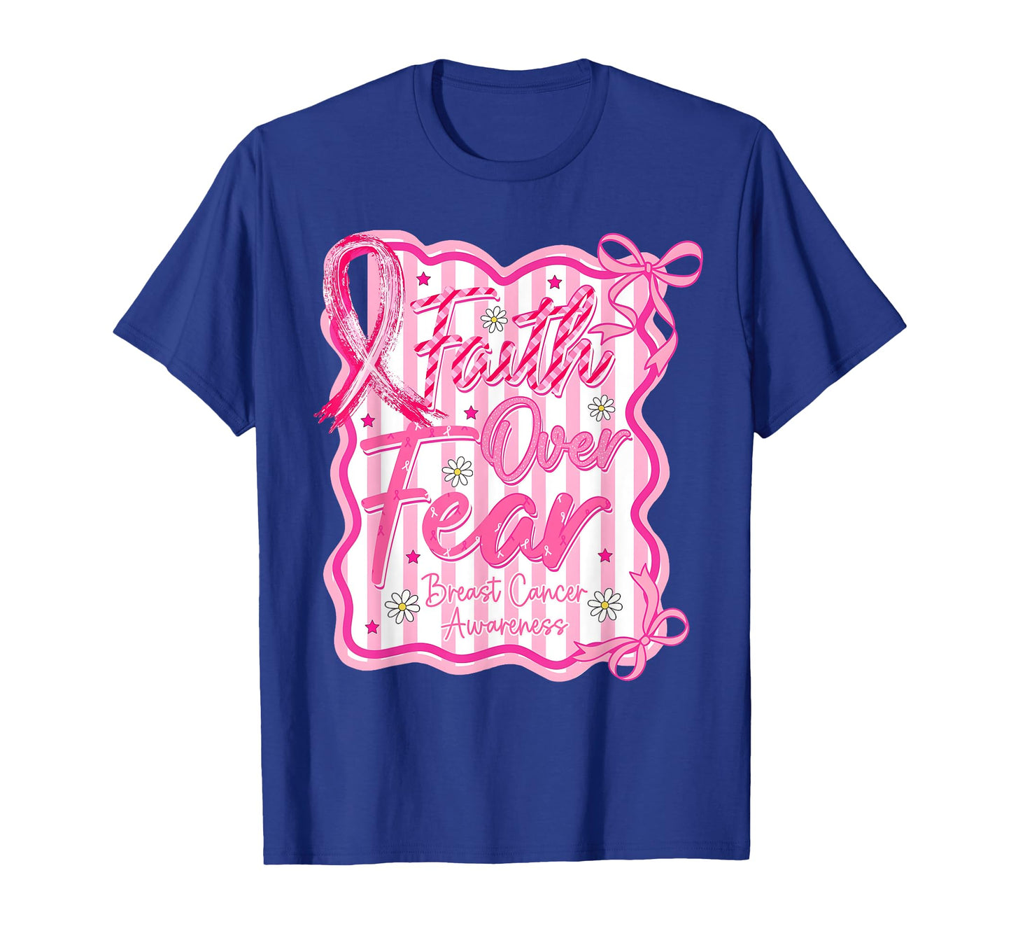 Faith Over Fear Cross Breast Cancer Awareness Christian T-Shirt