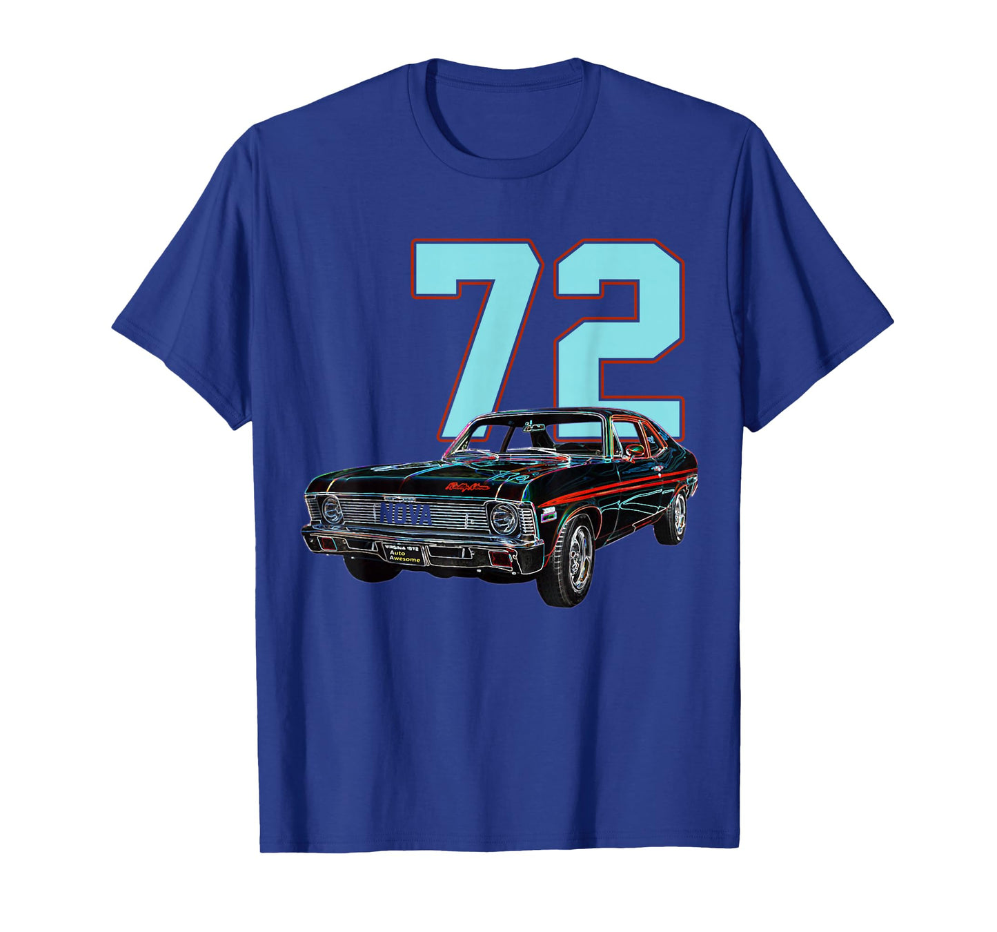 1972 72 Chevys Nova 2 Classic Car Old School Muscle Blue Car T-Shirt