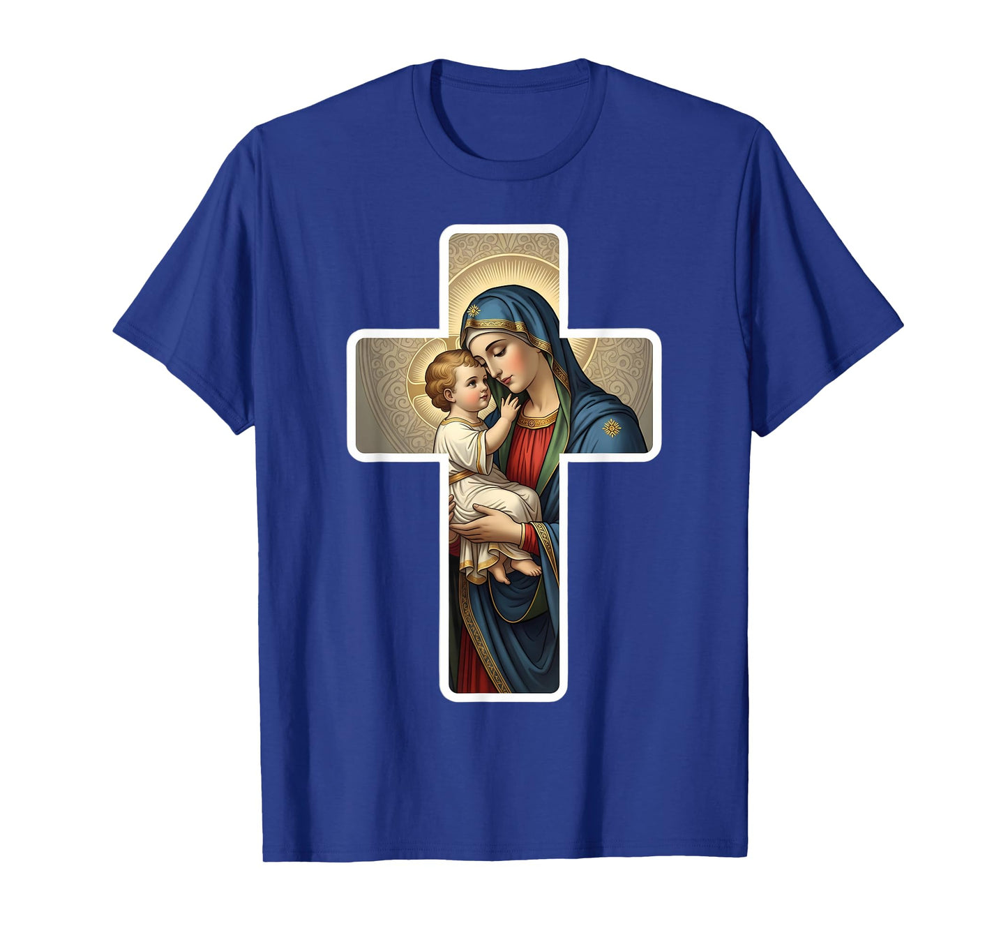 Saint Mary with Baby Jesus Christ Santa Maria Cross Icon T-Shirt