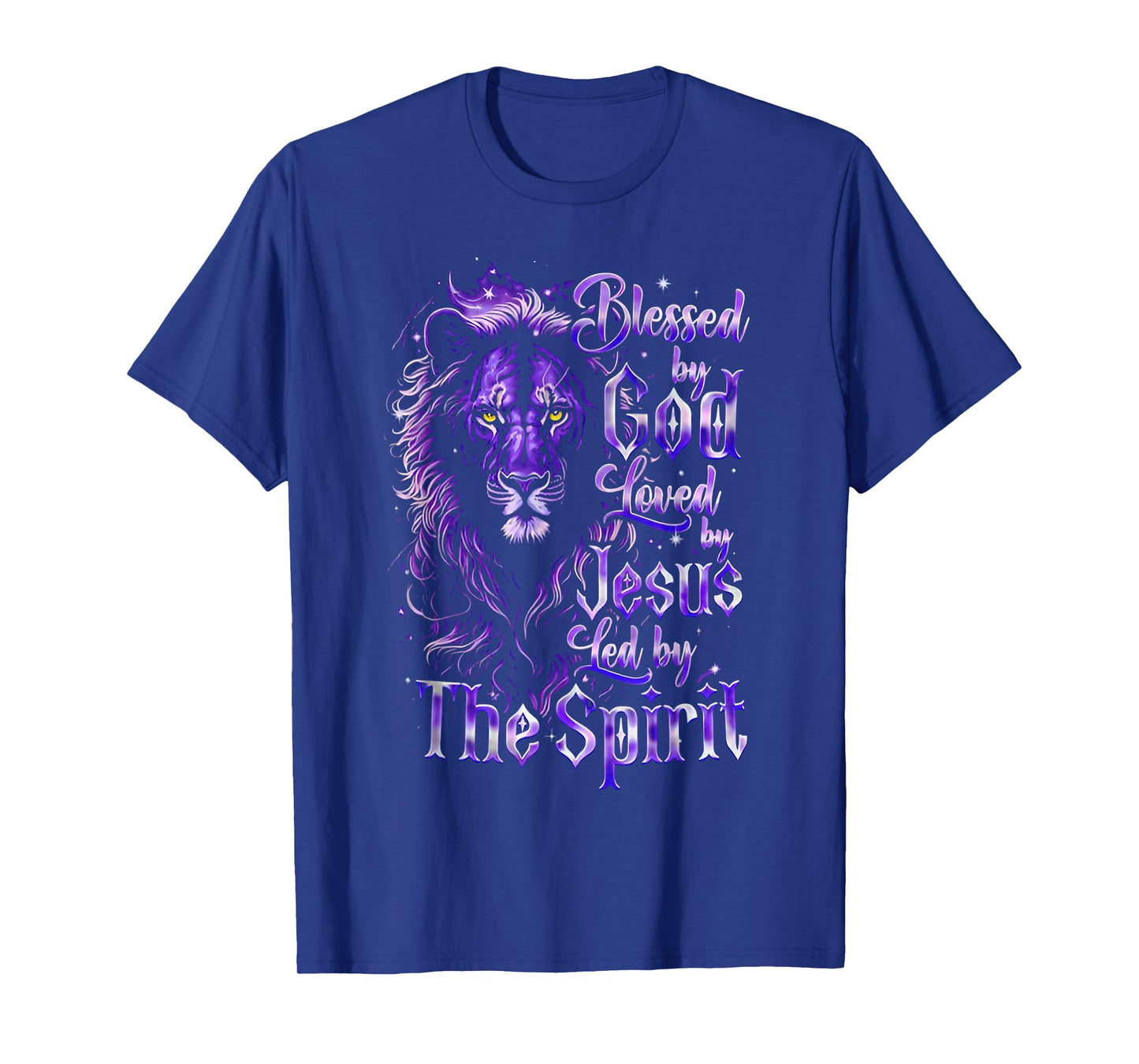 Quote Blessed by God Loved by Jesus Led by The Spirit Lion T-Shirt