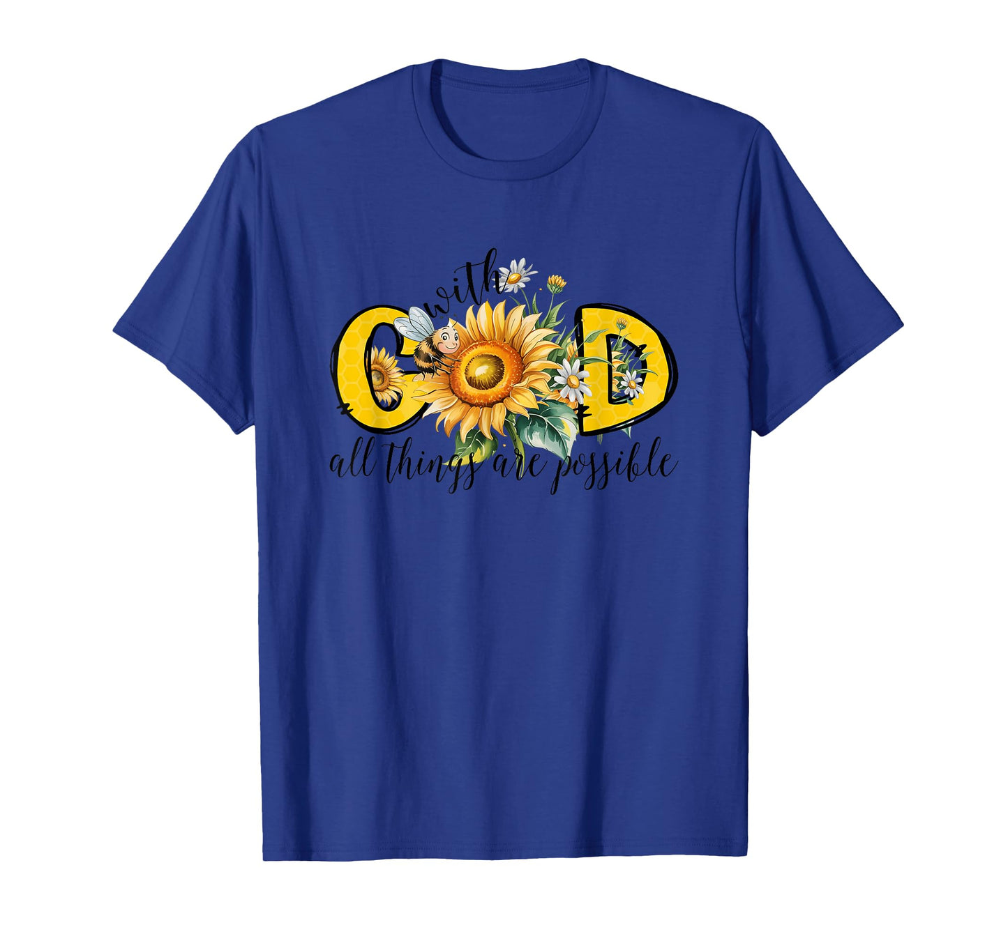 God Sunflower Bee Honeycomb Floral Art T-Shirt