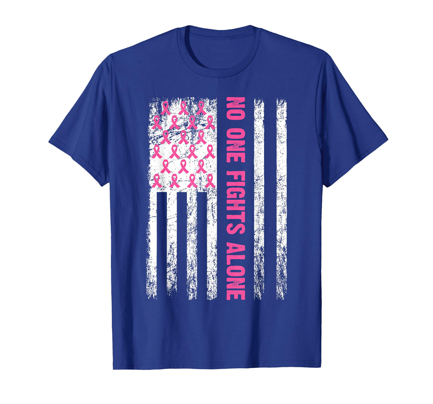 No One Fight Breast Cancer Alone Pink Ribbon American Flag T-Shirt