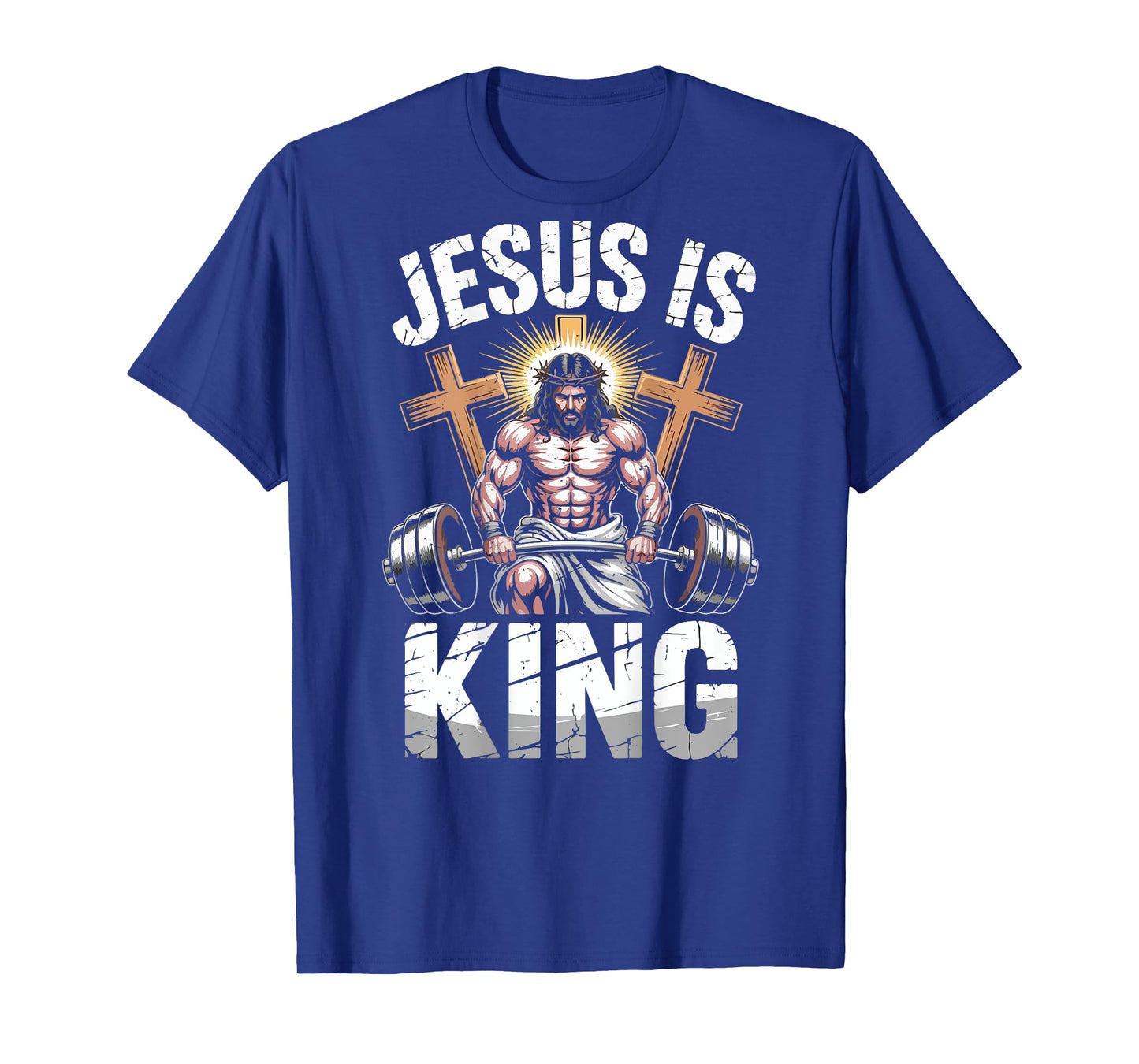 Mens Gym Jesus is King Funny Workout Christian Faith-Fitness T-Shirt