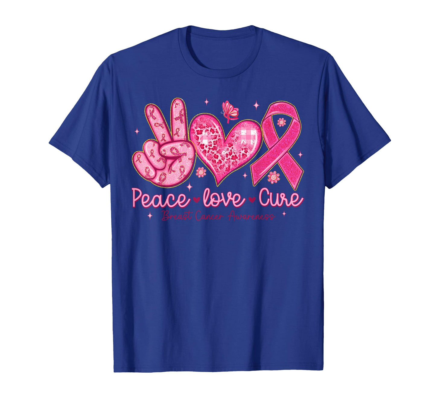 Breast Cancer Awareness Pink Ribbon Peace Love Cure Faith T-Shirt