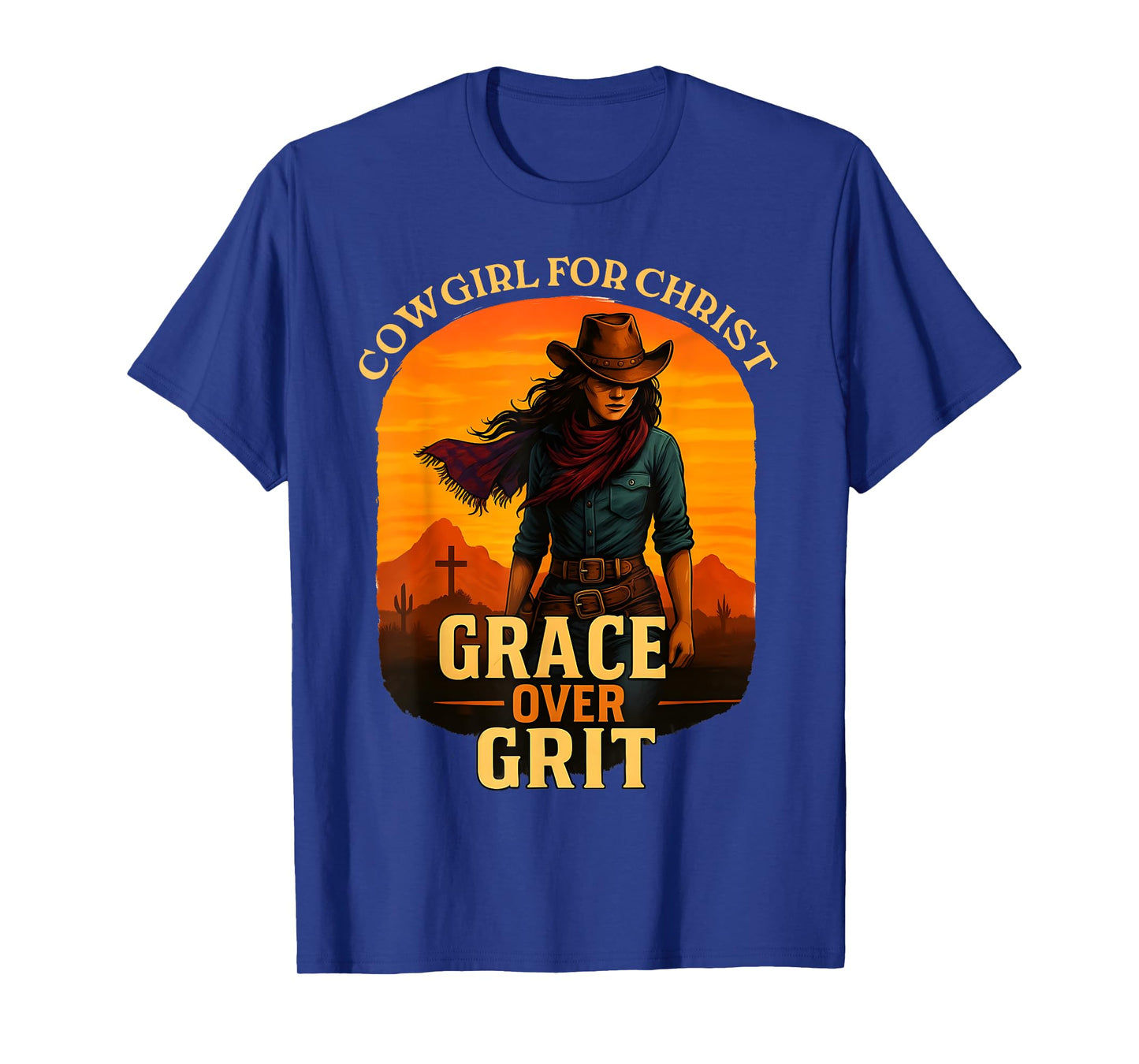 Grace Over Grit Cowgirl for Christ Western Christian Faith T-Shirt